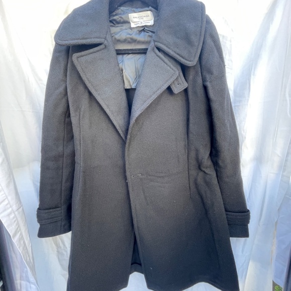 Balenciaga black wool runway belted wrap coat sz 38 French